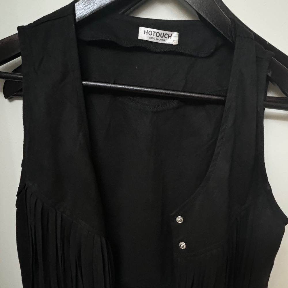 Black velvet frayed vest - small